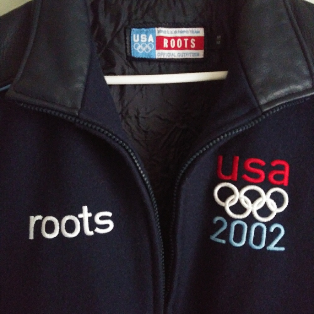 Olympics Roots leather and wool jacket